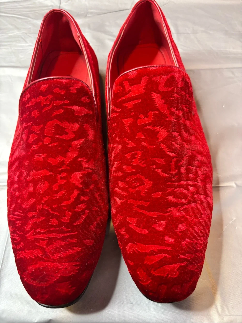 Roma Rio Men’s Red Velvet Floral Jacquard Smoking Loafers Size 8